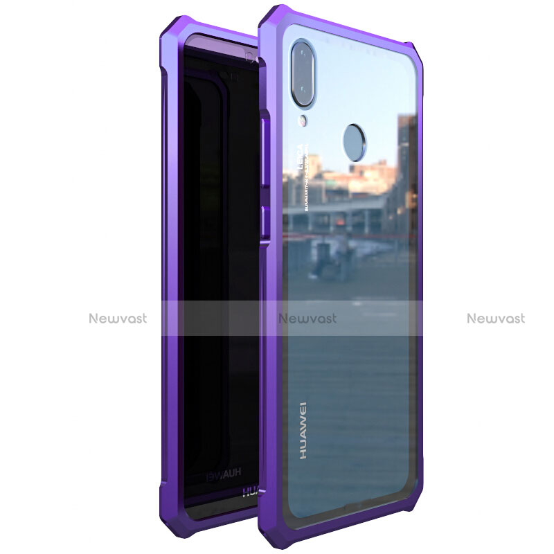 Luxury Aluminum Metal Frame Mirror Cover Case 360 Degrees M01 for Huawei P20 Lite Purple