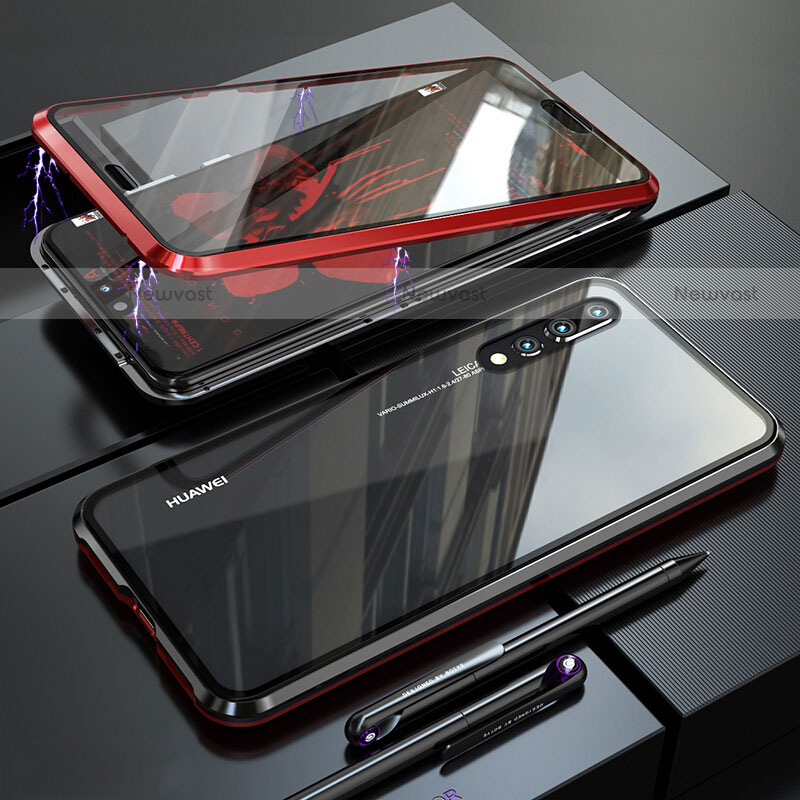 Luxury Aluminum Metal Frame Mirror Cover Case 360 Degrees M01 for Huawei P20 Pro Red