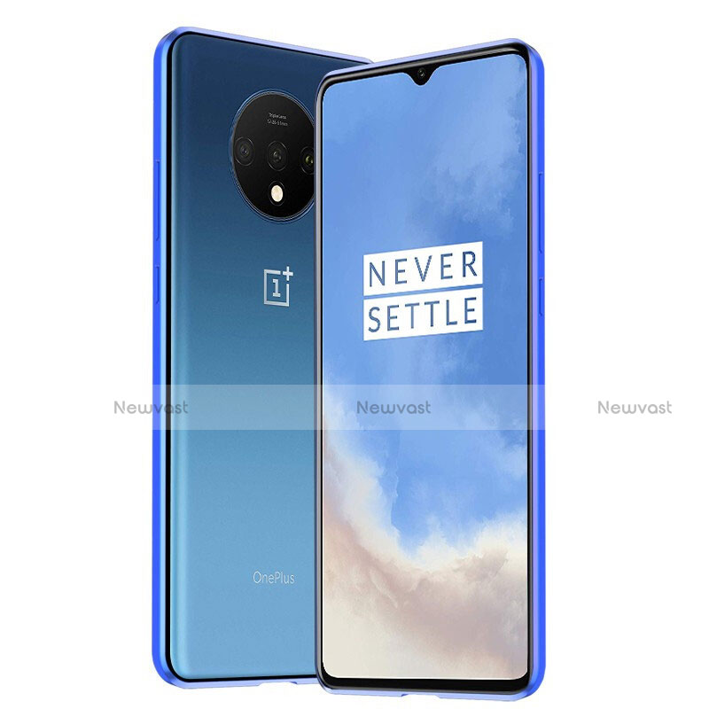 Luxury Aluminum Metal Frame Mirror Cover Case 360 Degrees M01 for OnePlus 7T Blue