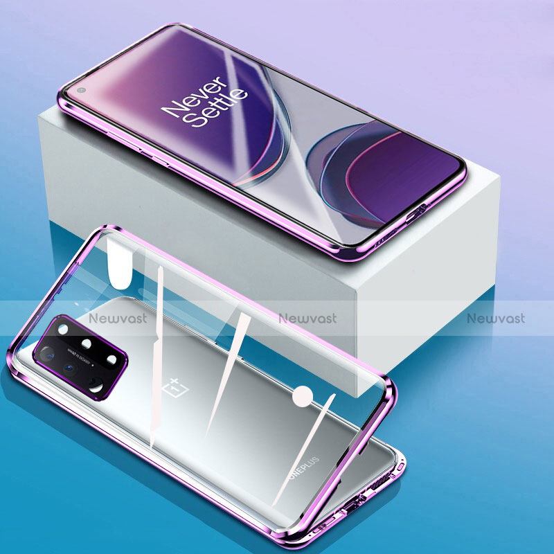 Luxury Aluminum Metal Frame Mirror Cover Case 360 Degrees M01 for OnePlus 8T 5G Purple