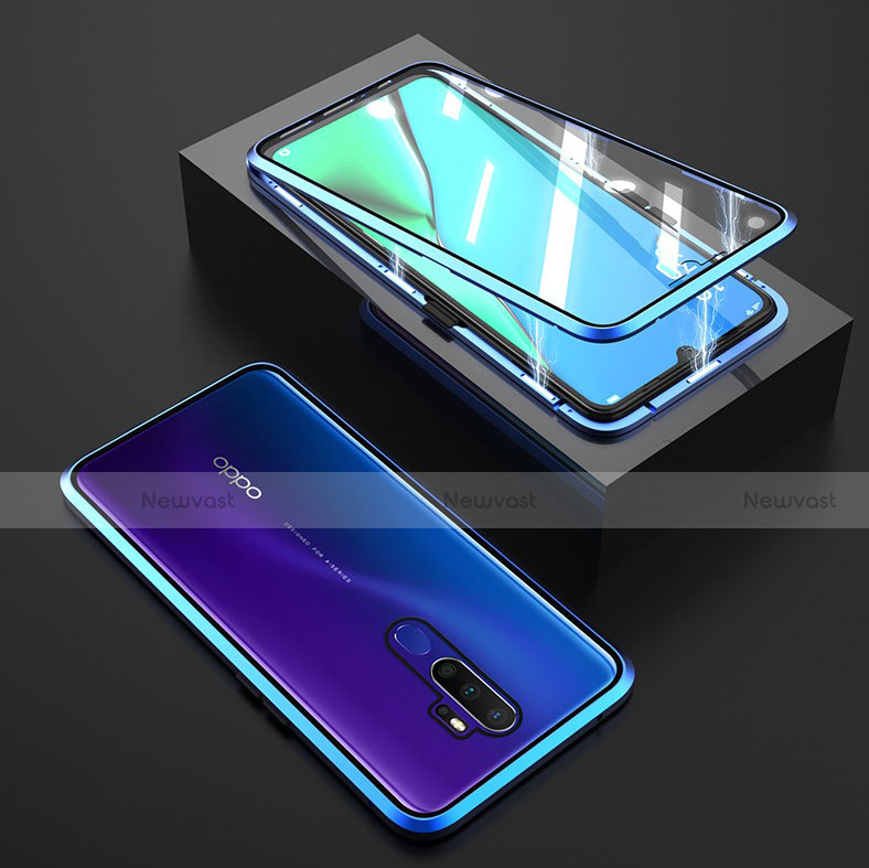 Luxury Aluminum Metal Frame Mirror Cover Case 360 Degrees M01 for Oppo A11 Blue