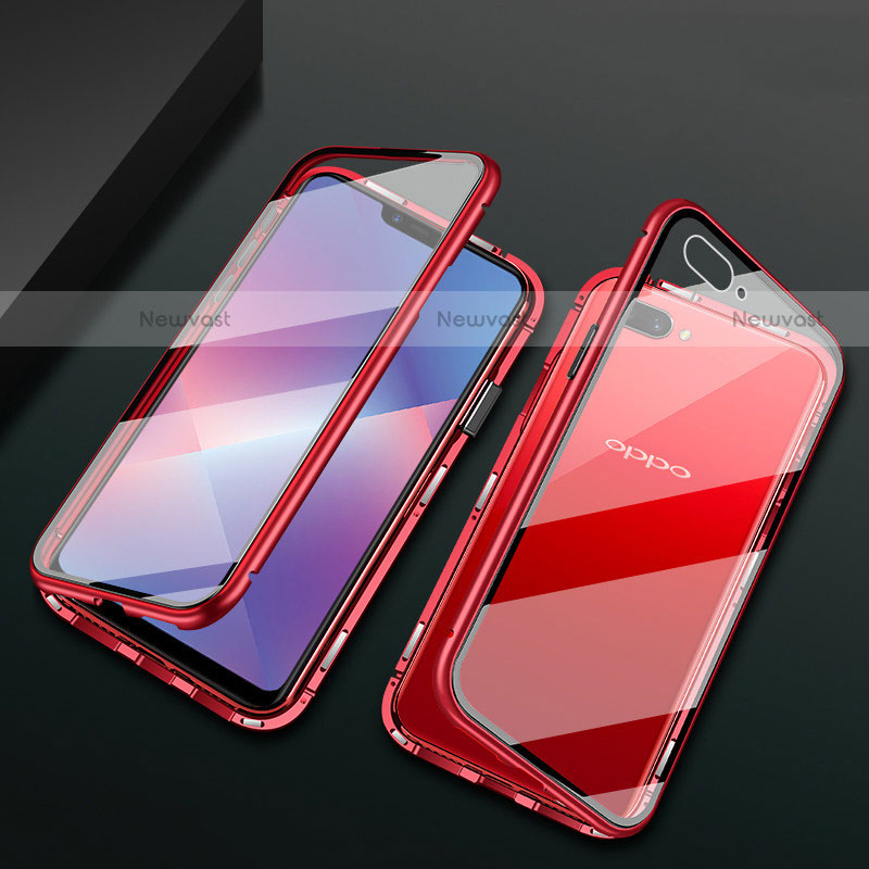 Luxury Aluminum Metal Frame Mirror Cover Case 360 Degrees M01 for Oppo A12e Red