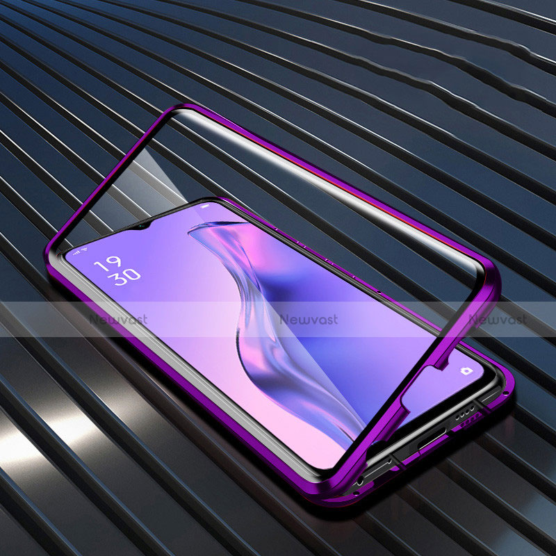 Luxury Aluminum Metal Frame Mirror Cover Case 360 Degrees M01 for Oppo A31 Purple