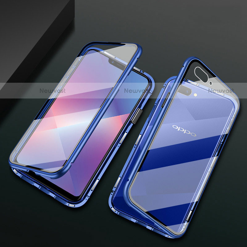 Luxury Aluminum Metal Frame Mirror Cover Case 360 Degrees M01 for Oppo A5 Blue