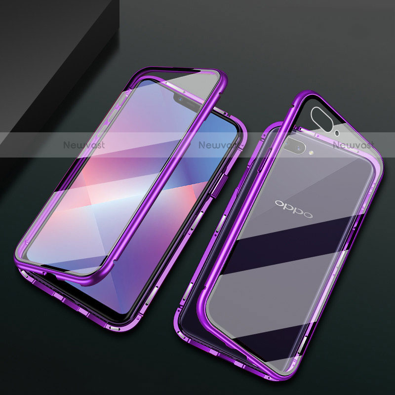 Luxury Aluminum Metal Frame Mirror Cover Case 360 Degrees M01 for Oppo A5 Purple