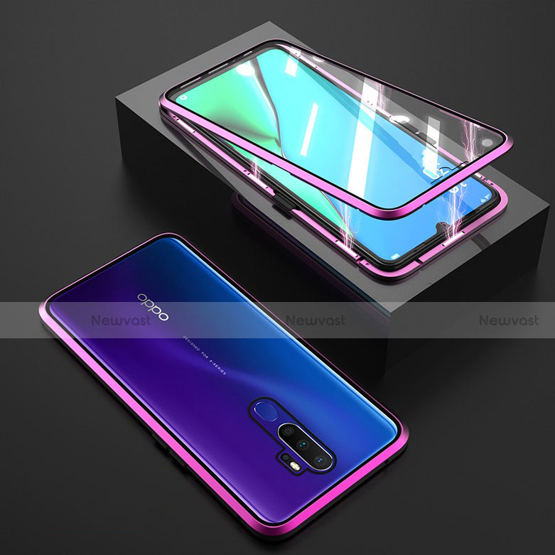 Luxury Aluminum Metal Frame Mirror Cover Case 360 Degrees M01 for Oppo A9 (2020) Purple