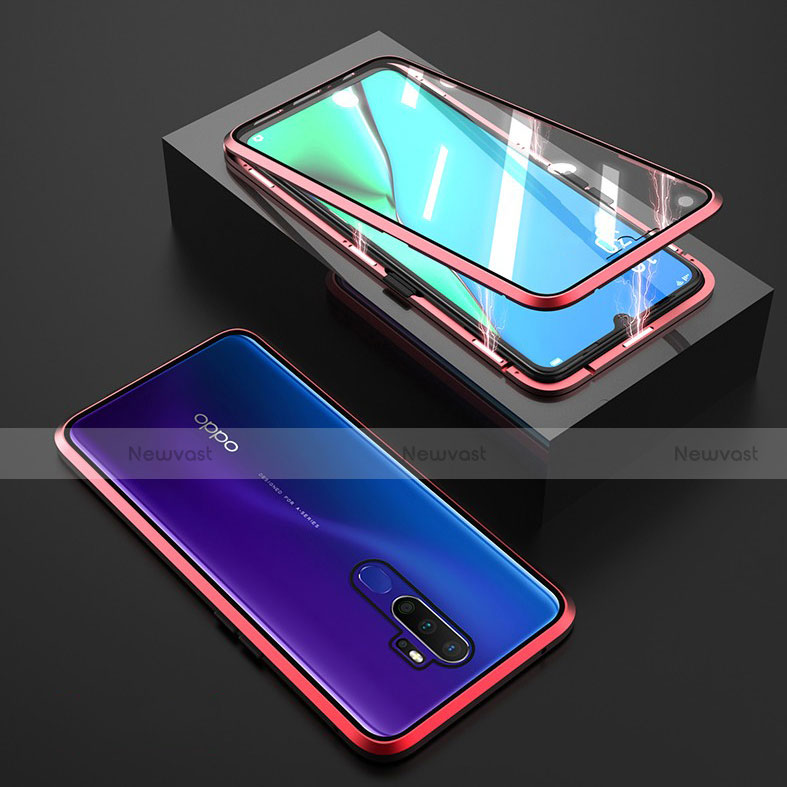 Luxury Aluminum Metal Frame Mirror Cover Case 360 Degrees M01 for Oppo A9 (2020) Red