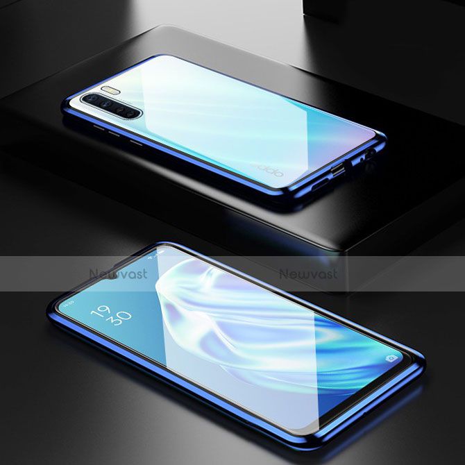 Luxury Aluminum Metal Frame Mirror Cover Case 360 Degrees M01 for Oppo A91 Blue