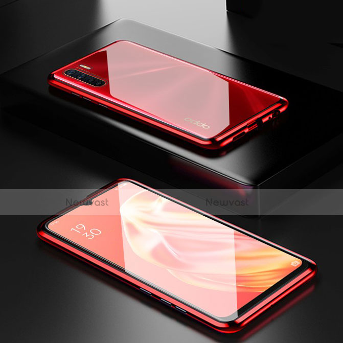 Luxury Aluminum Metal Frame Mirror Cover Case 360 Degrees M01 for Oppo A91 Red