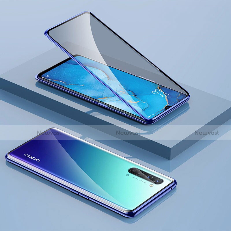 Luxury Aluminum Metal Frame Mirror Cover Case 360 Degrees M01 for Oppo Find X2 Lite Blue