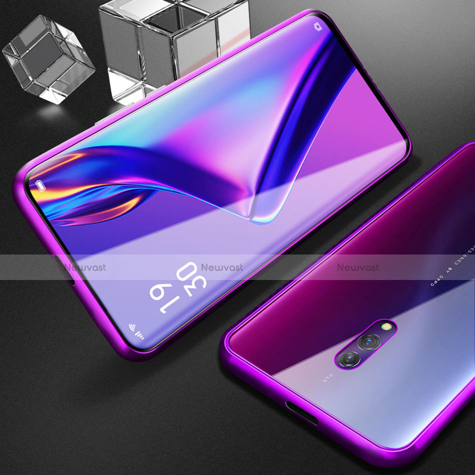 Luxury Aluminum Metal Frame Mirror Cover Case 360 Degrees M01 for Oppo K3 Purple