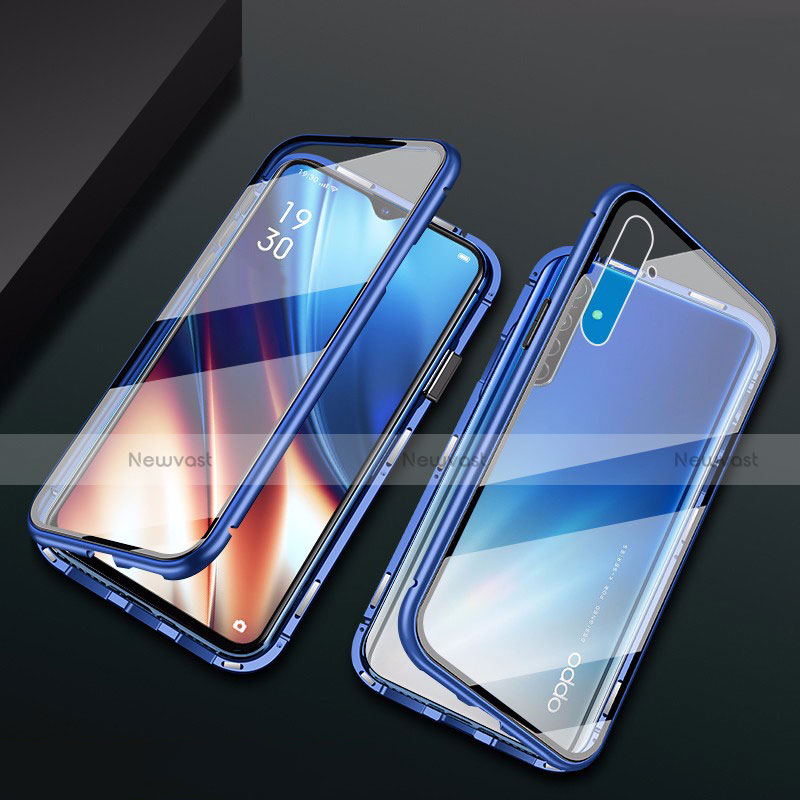 Luxury Aluminum Metal Frame Mirror Cover Case 360 Degrees M01 for Oppo K5 Blue