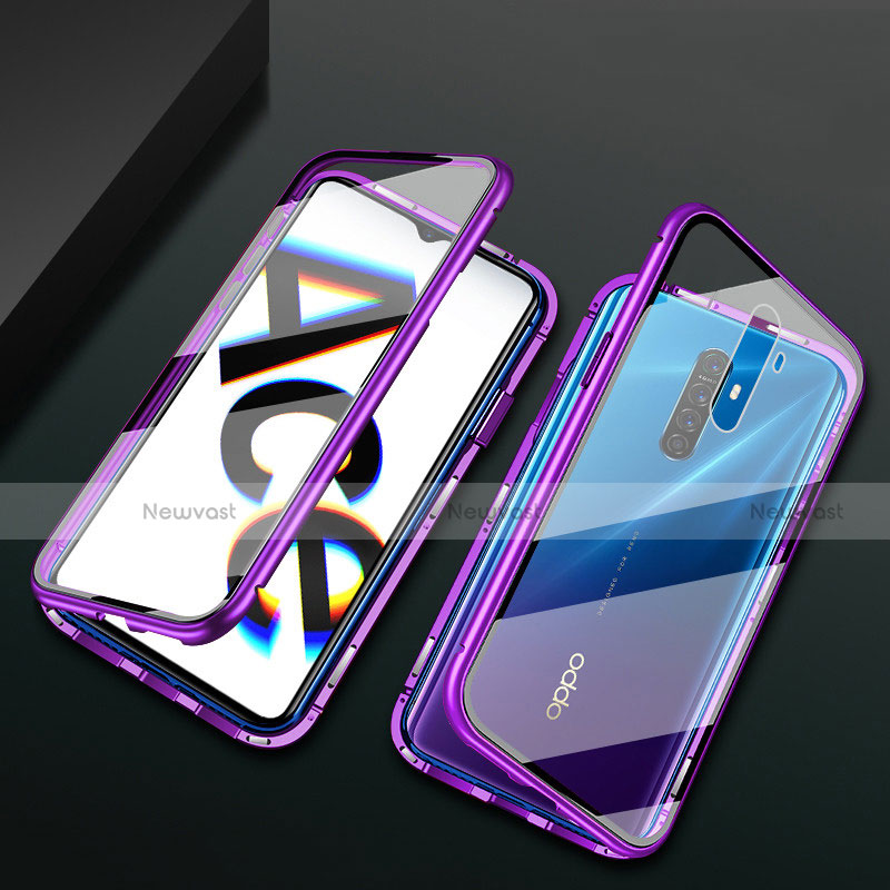 Luxury Aluminum Metal Frame Mirror Cover Case 360 Degrees M01 for Oppo Reno Ace Purple