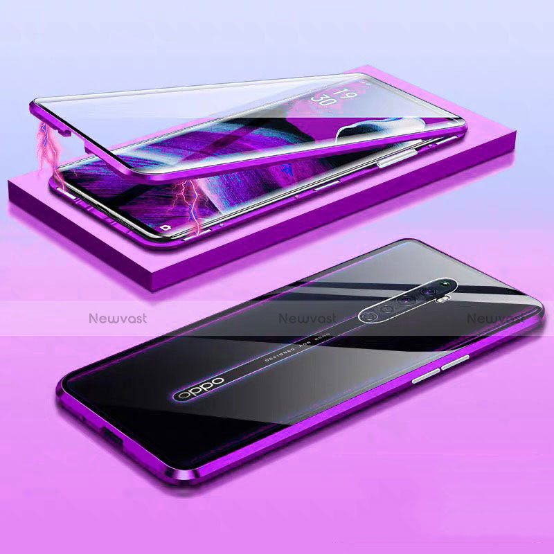 Luxury Aluminum Metal Frame Mirror Cover Case 360 Degrees M01 for Oppo Reno2 Z Purple