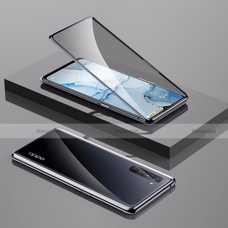 Luxury Aluminum Metal Frame Mirror Cover Case 360 Degrees M01 for Oppo Reno3 Black