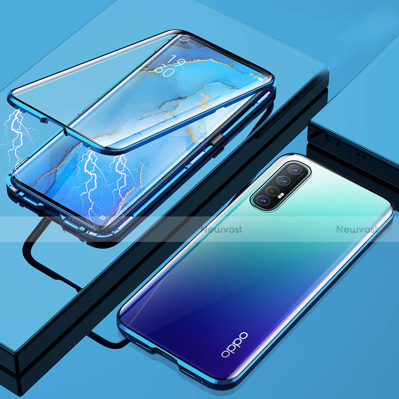 Luxury Aluminum Metal Frame Mirror Cover Case 360 Degrees M01 for Oppo Reno3 Pro Blue