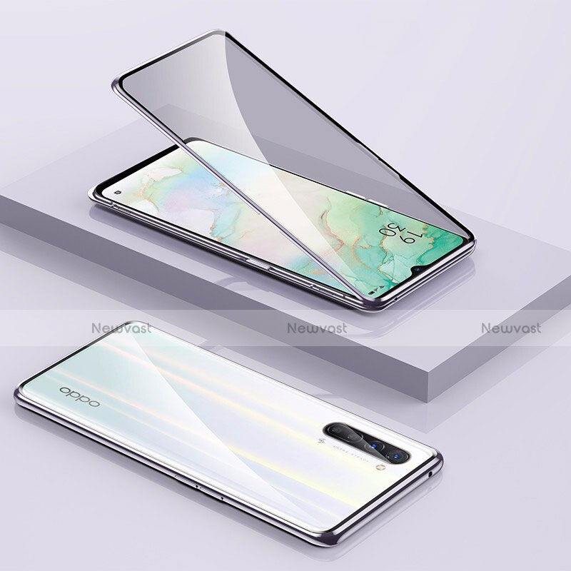Luxury Aluminum Metal Frame Mirror Cover Case 360 Degrees M01 for Oppo Reno3 Silver