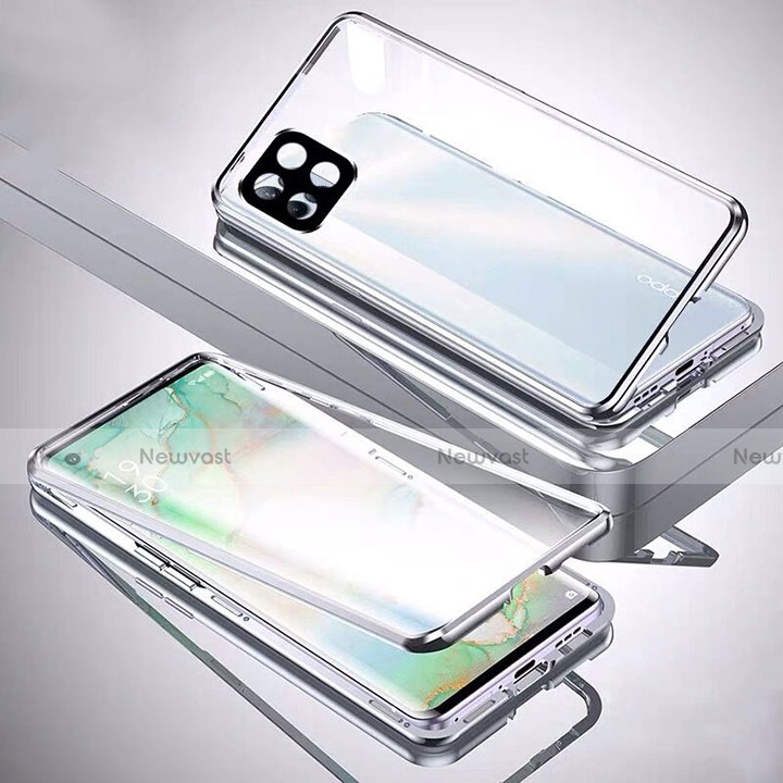 Luxury Aluminum Metal Frame Mirror Cover Case 360 Degrees M01 for Oppo Reno4 SE 5G Silver