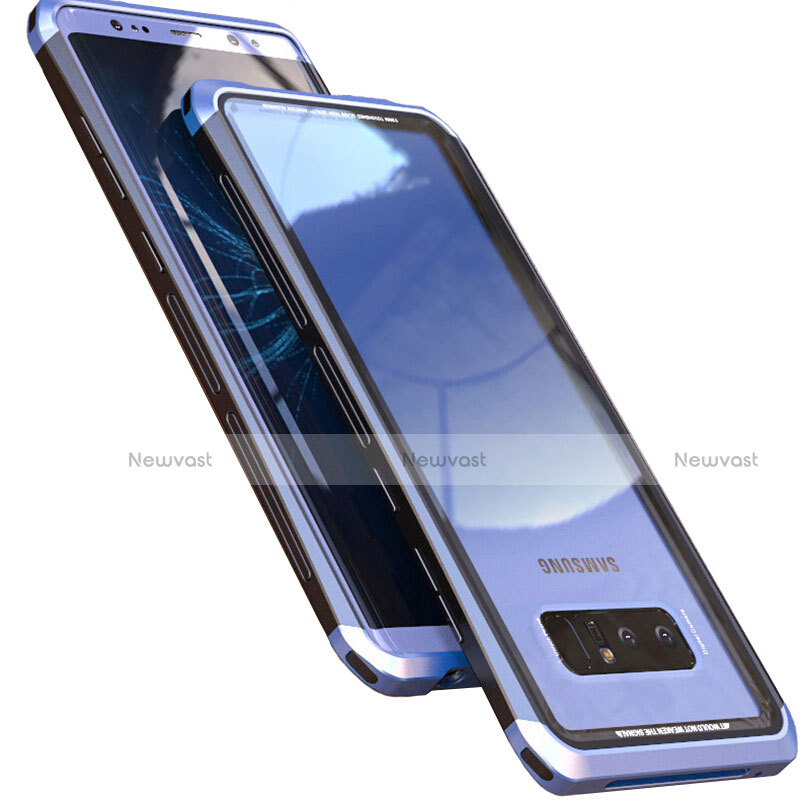 Luxury Aluminum Metal Frame Mirror Cover Case 360 Degrees M01 for Samsung Galaxy Note 8 Blue