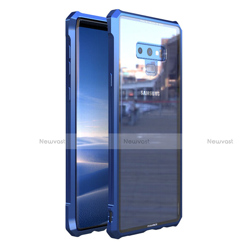 Luxury Aluminum Metal Frame Mirror Cover Case 360 Degrees M01 for Samsung Galaxy Note 9 Blue