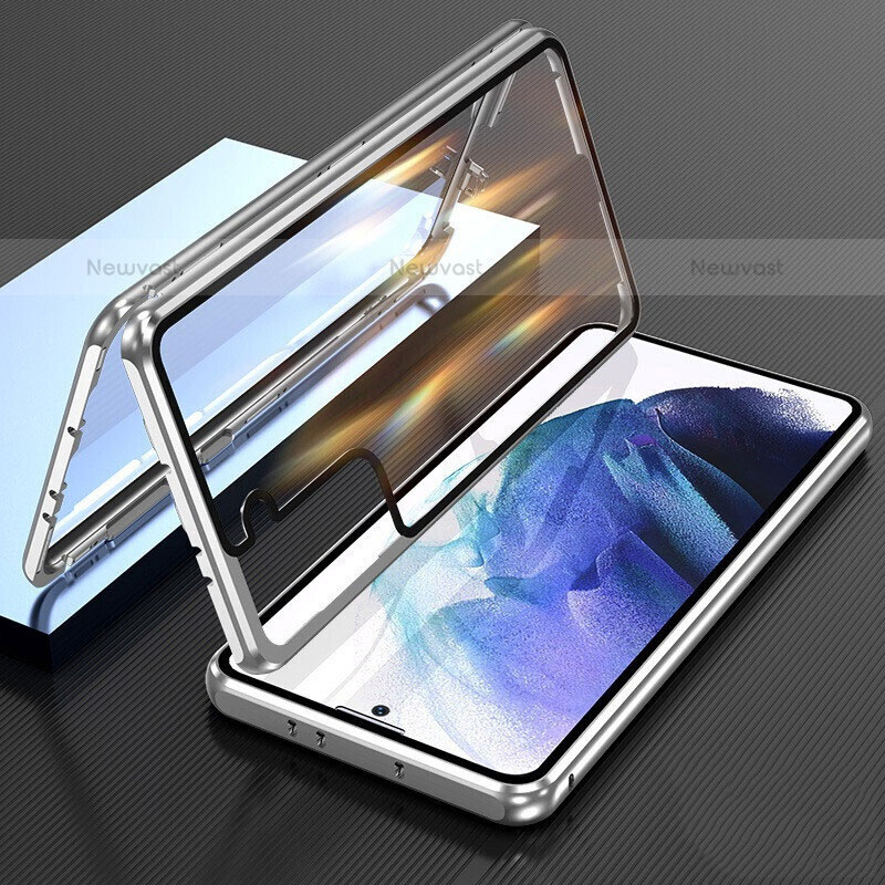 Luxury Aluminum Metal Frame Mirror Cover Case 360 Degrees M01 for Samsung Galaxy S22 5G Silver