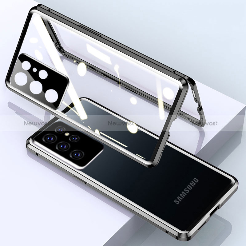 Luxury Aluminum Metal Frame Mirror Cover Case 360 Degrees M01 for Samsung Galaxy S24 Ultra 5G Black