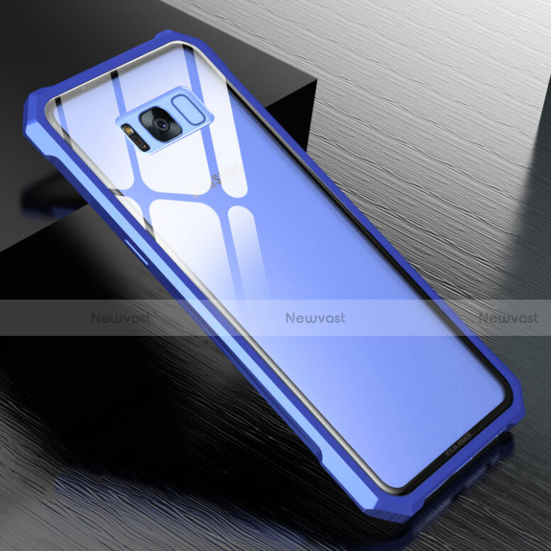 Luxury Aluminum Metal Frame Mirror Cover Case 360 Degrees M01 for Samsung Galaxy S8 Blue