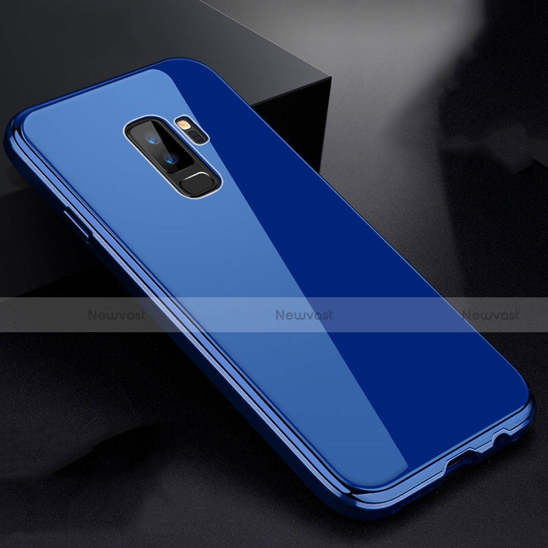 Luxury Aluminum Metal Frame Mirror Cover Case 360 Degrees M01 for Samsung Galaxy S9 Plus Blue