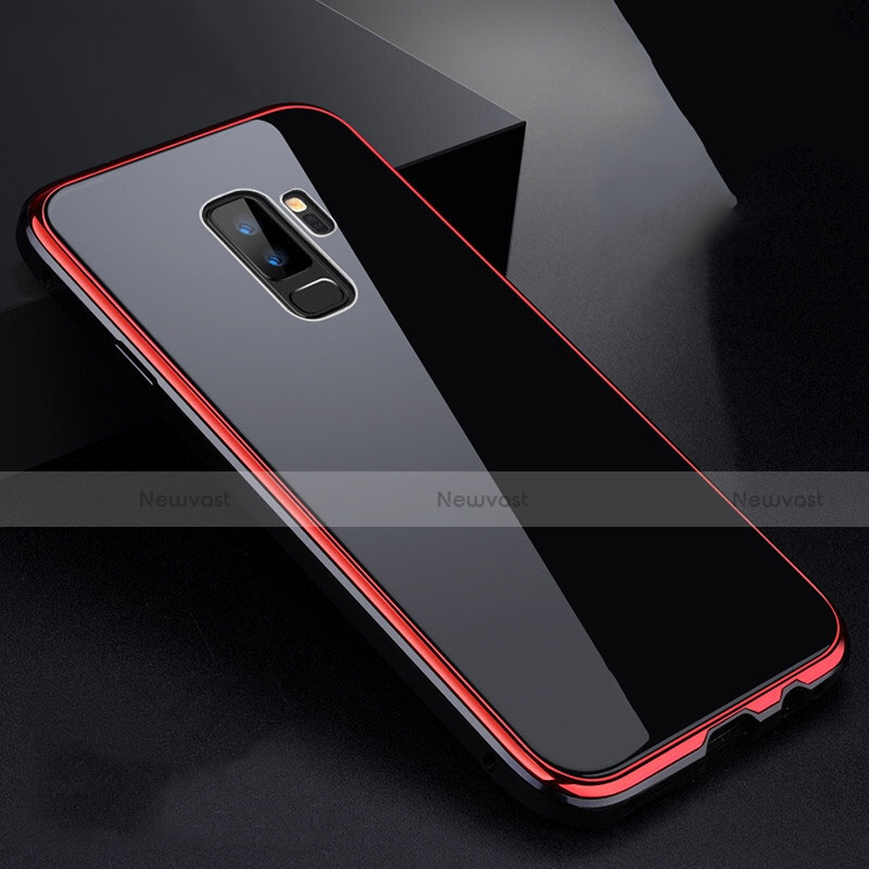 Luxury Aluminum Metal Frame Mirror Cover Case 360 Degrees M01 for Samsung Galaxy S9 Plus Red and Black