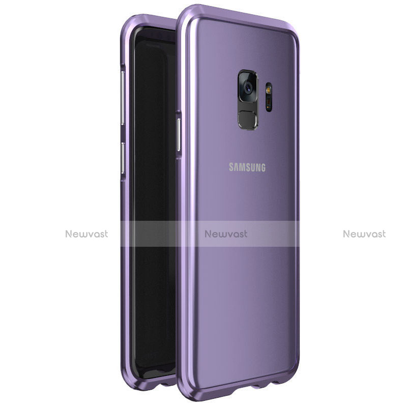 Luxury Aluminum Metal Frame Mirror Cover Case 360 Degrees M01 for Samsung Galaxy S9 Purple