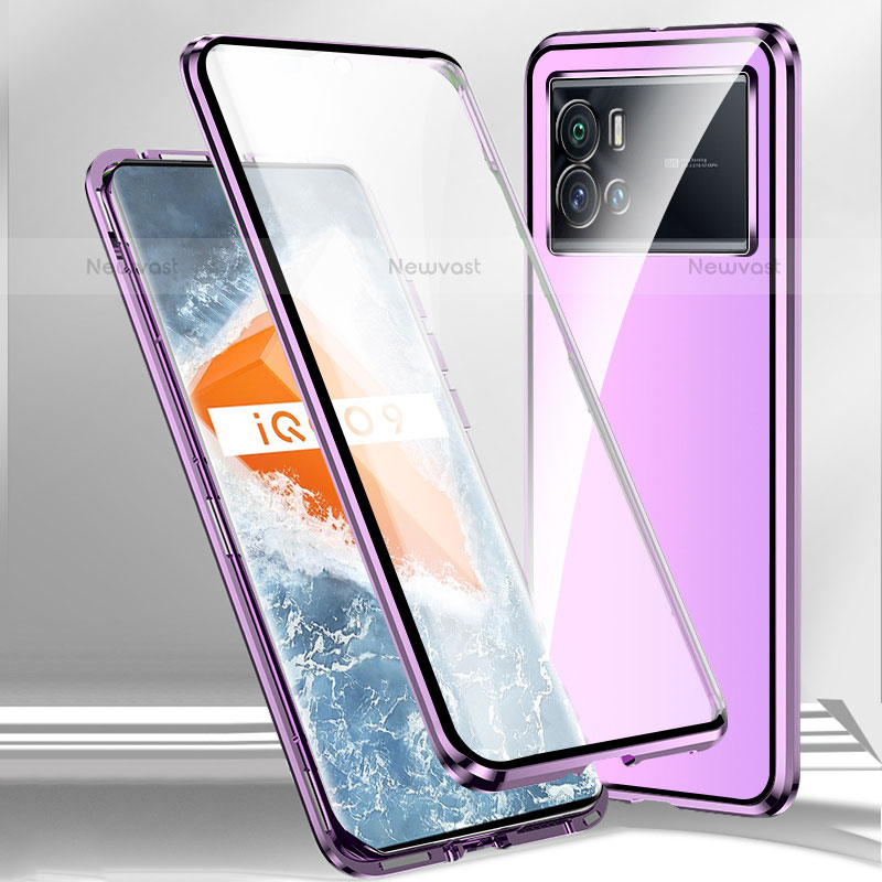 Luxury Aluminum Metal Frame Mirror Cover Case 360 Degrees M01 for Vivo iQOO 9 5G Purple