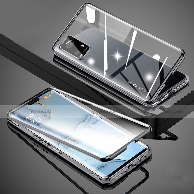 Luxury Aluminum Metal Frame Mirror Cover Case 360 Degrees M01 for Vivo V20 Pro 5G Black