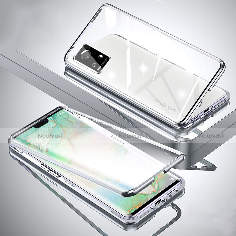 Luxury Aluminum Metal Frame Mirror Cover Case 360 Degrees M01 for Vivo V20 Pro 5G Silver