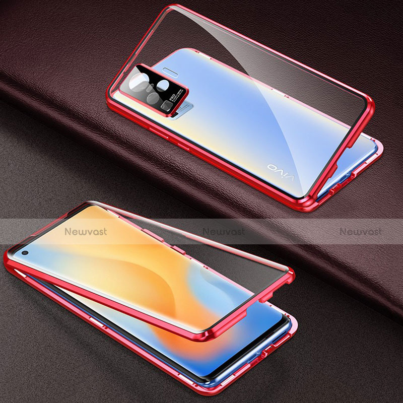 Luxury Aluminum Metal Frame Mirror Cover Case 360 Degrees M01 for Vivo X51 5G Red