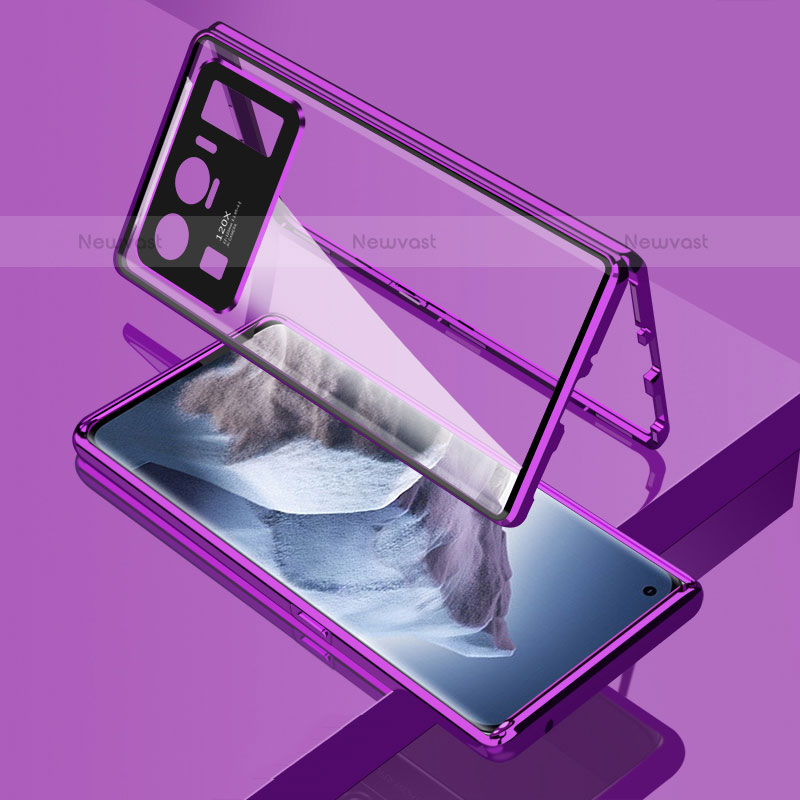 Luxury Aluminum Metal Frame Mirror Cover Case 360 Degrees M01 for Xiaomi Mi 11 Ultra 5G Purple