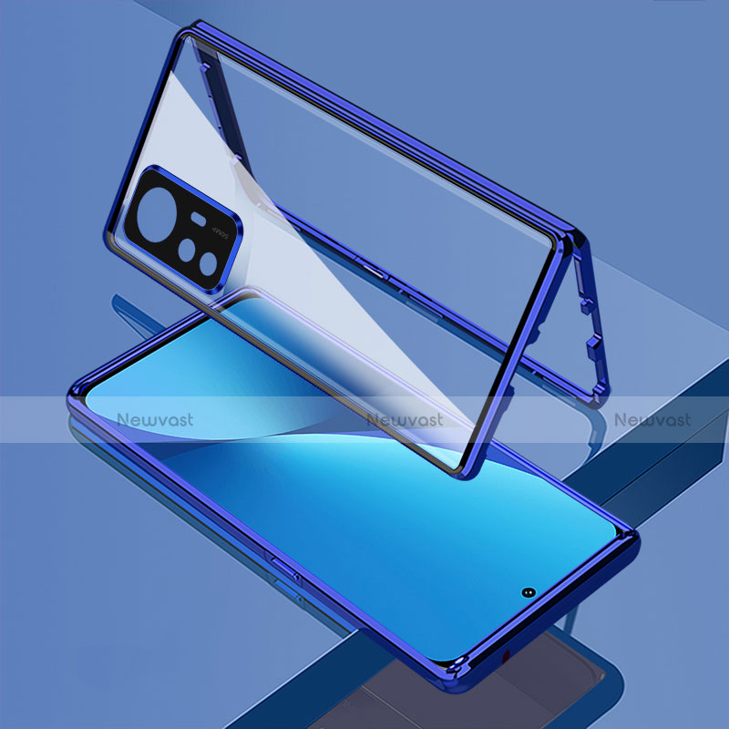 Luxury Aluminum Metal Frame Mirror Cover Case 360 Degrees M01 for Xiaomi Mi 12 5G Blue