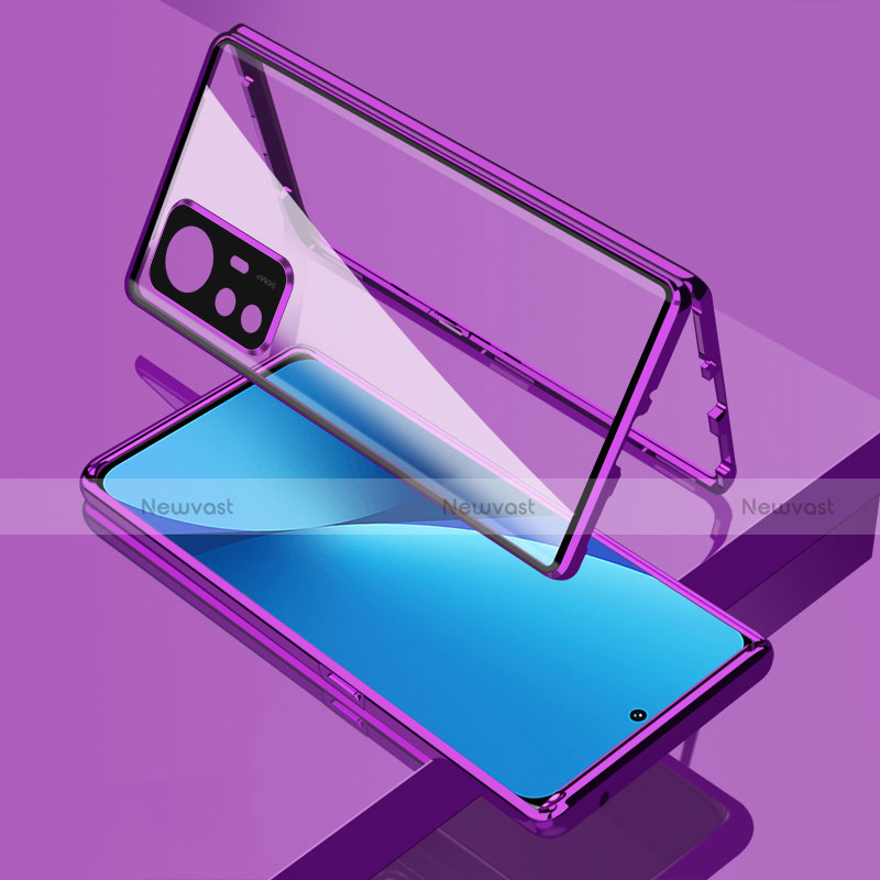 Luxury Aluminum Metal Frame Mirror Cover Case 360 Degrees M01 for Xiaomi Mi 12 5G Purple