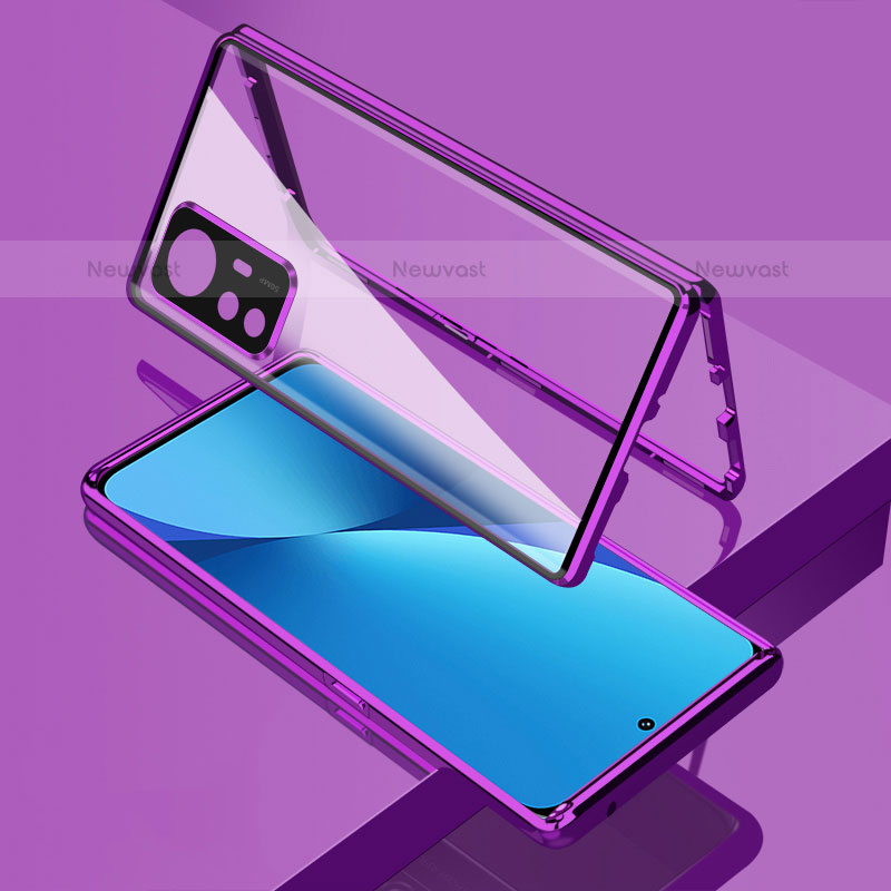 Luxury Aluminum Metal Frame Mirror Cover Case 360 Degrees M01 for Xiaomi Mi 12 Pro 5G Purple