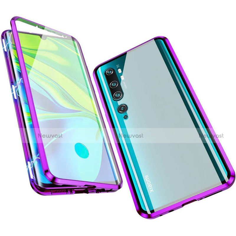 Luxury Aluminum Metal Frame Mirror Cover Case 360 Degrees M01 for Xiaomi Mi Note 10 Purple