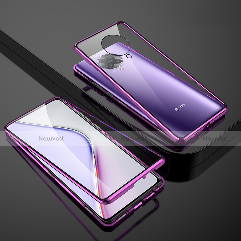 Luxury Aluminum Metal Frame Mirror Cover Case 360 Degrees M01 for Xiaomi Poco F2 Pro Purple