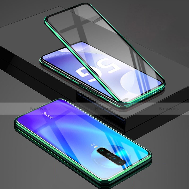 Luxury Aluminum Metal Frame Mirror Cover Case 360 Degrees M01 for Xiaomi Poco X2 Green