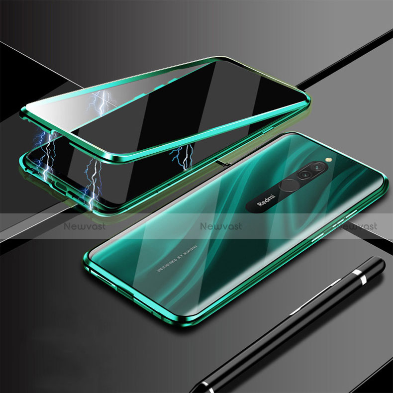 Luxury Aluminum Metal Frame Mirror Cover Case 360 Degrees M01 for Xiaomi Redmi 8 Green