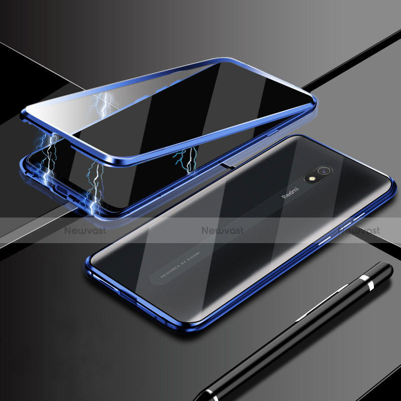 Luxury Aluminum Metal Frame Mirror Cover Case 360 Degrees M01 for Xiaomi Redmi 8A Blue