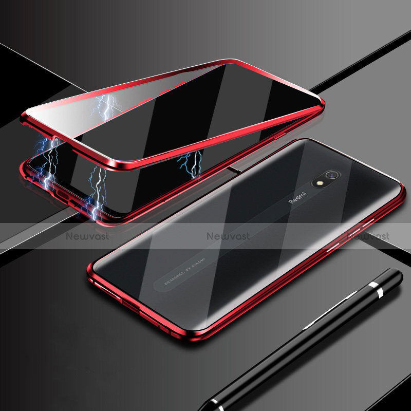 Luxury Aluminum Metal Frame Mirror Cover Case 360 Degrees M01 for Xiaomi Redmi 8A Red