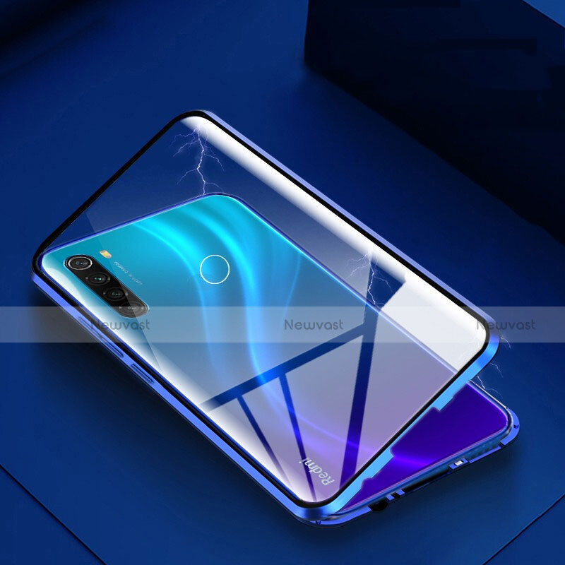 Luxury Aluminum Metal Frame Mirror Cover Case 360 Degrees M01 for Xiaomi Redmi Note 8 (2021) Blue