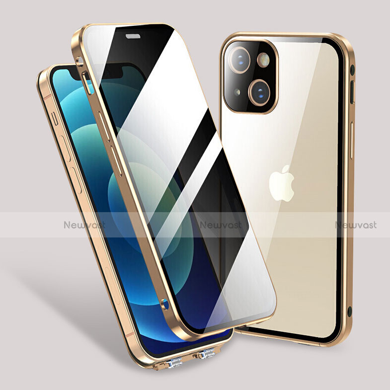 Luxury Aluminum Metal Frame Mirror Cover Case 360 Degrees M02 for Apple iPhone 13 Gold