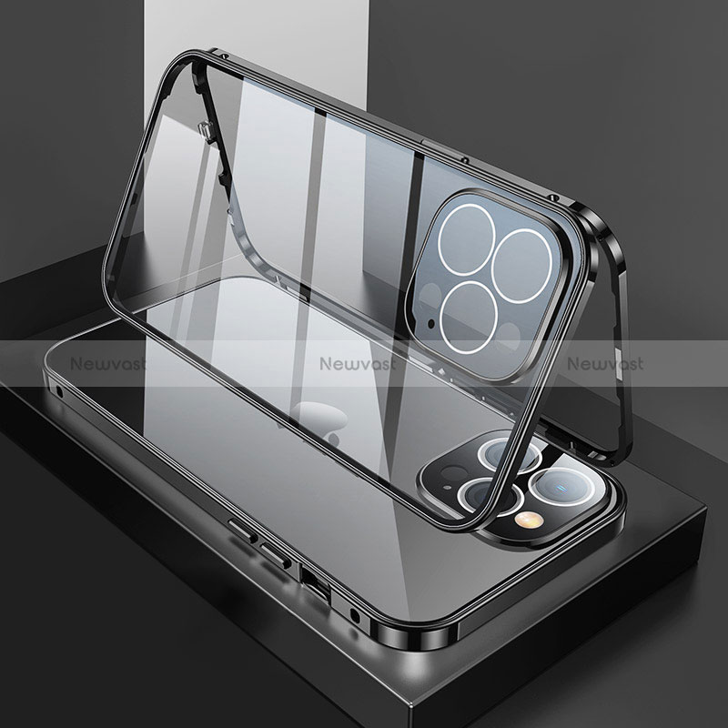 Luxury Aluminum Metal Frame Mirror Cover Case 360 Degrees M02 for Apple iPhone 14 Pro Max Black