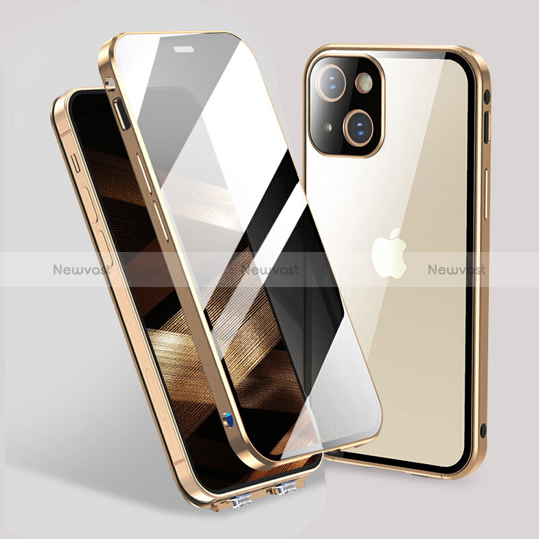 Luxury Aluminum Metal Frame Mirror Cover Case 360 Degrees M02 for Apple iPhone 15 Gold