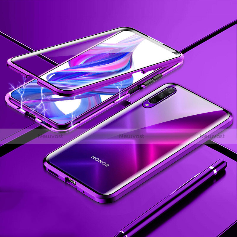 Luxury Aluminum Metal Frame Mirror Cover Case 360 Degrees M02 for Huawei Honor 9X Pro Purple