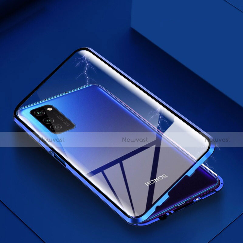 Luxury Aluminum Metal Frame Mirror Cover Case 360 Degrees M02 for Huawei Honor V30 Pro 5G Blue